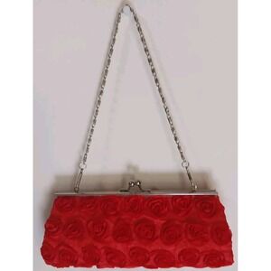 Clutch Purse Bag Red Ribbon Rosettes Kiss Lock Detachable Lumachina Chain Formal